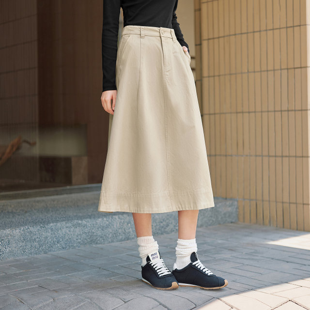 Semir skirt women's furry solid color A-line long skirt simple and versatile autumn pure cotton loose umbrella skirt to make you look slim and trendy
