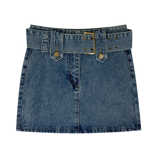Hot girls wear large size denim skirt for women in summer new style fat girls look slim mm high waist hips big belt short skirt