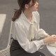 Lantern sleeve spring and summer bow shirt white commuting shirt women's French streamer design professional interview top