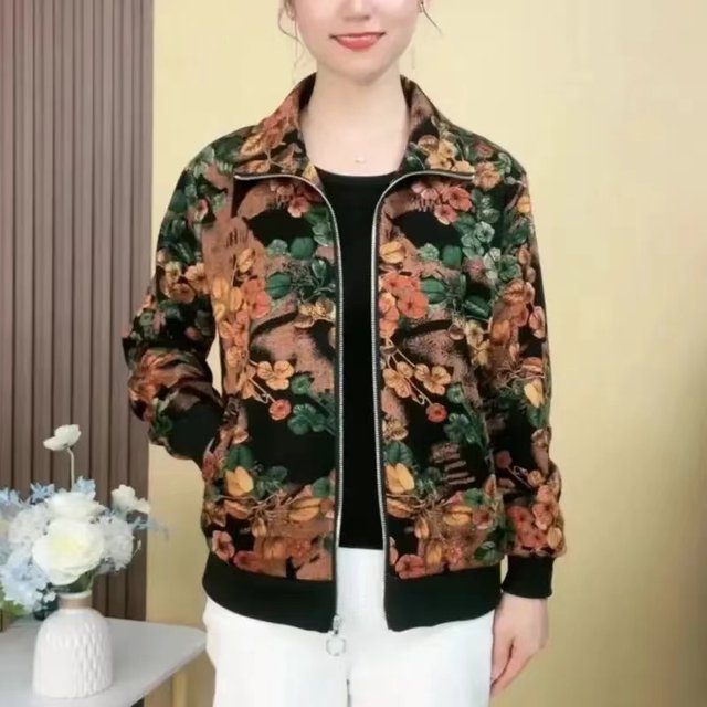 
High-end lapel jacket for women long-sleeved spring and autumn new 2024 loose meat-covering jacket for middle-aged and elderly mothers wear tops