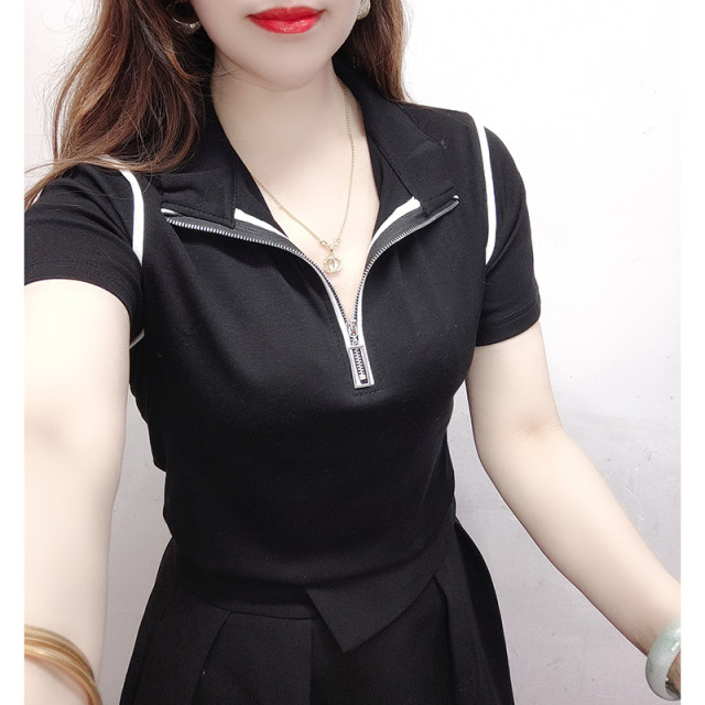 European Station 2025 Summer Short -sleeved Lotus New Tau Green Fashion Polo Shirt Western Slim Slim Cotton T -shirt Female