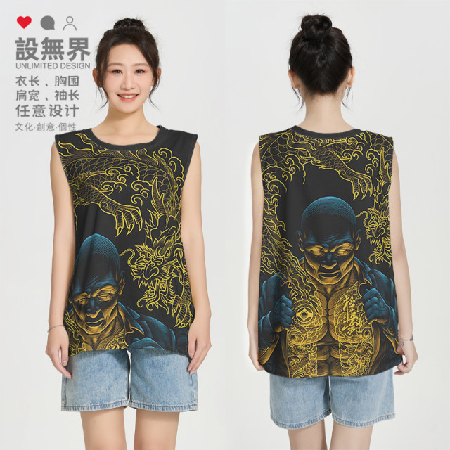 Samurai Dragon Tattoo Pattern Social People Suit Thug Large Size Quick-Drying Vest Men's and Women's Clothing 0018 Design No Boundary