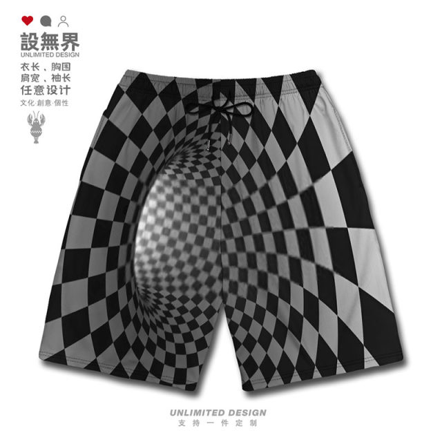 Trendy geometric spiral dizziness pattern naked eye 3D fun large size shorts men's and women's summer 0018 design without boundaries