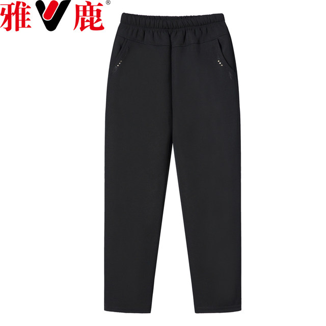 Yalu mother cotton pants plus velvet thickened winter high -waisted straight pants middle -aged female pants lamb cashmere elderly warm pants
