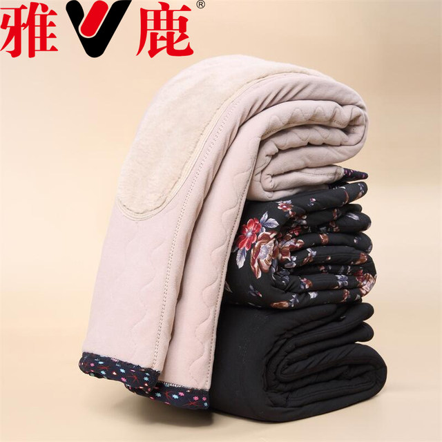 Yalu Mama Plus Fleece Thickened Cotton Pants Winter High Waist Straight-Legged Pants Middle-aged and Elderly Women's Pants Lamb Fleece Fashionable Warm Pants
