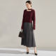 24 autumn and winter Ankela red pleated mid-length skirt commuting versatile high waist covering flesh to make you look thin and pleated skirt 15886
