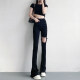 High-waisted slimming tight elastic raw edge black micro-flared jeans for women autumn 175 tall floor-length mopping pants