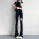 High-waisted slimming tight elastic raw edge black micro-flared jeans for women autumn 175 tall floor-length mopping pants