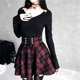 Black and white plaid wool skirt autumn and winter new lace-up zipper skirt versatile anti-exposure A-line pleated skirt for women
