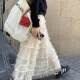 Puffed French layered cake skirt mesh skirt for women spring and summer new versatile mid-length apricot color a-line long skirt
