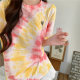Pink gradient short-sleeved T-shirt for women 2025 new summer American tie-dye design niche trendy brand loose top