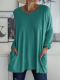 ebay Amazon wish spring, autumn and winter new style European and American round neck long sleeve loose pocket solid color T-shirt casual women
