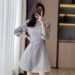 Gray low-key luxury national wind cheongsam early autumn 2023 new mature elegant aged dress small