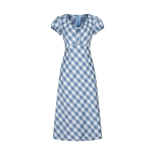 HeyDress French V-neck Plaid Dress Women's Summer 2025 New Retro Printed Slim Slim Skirt