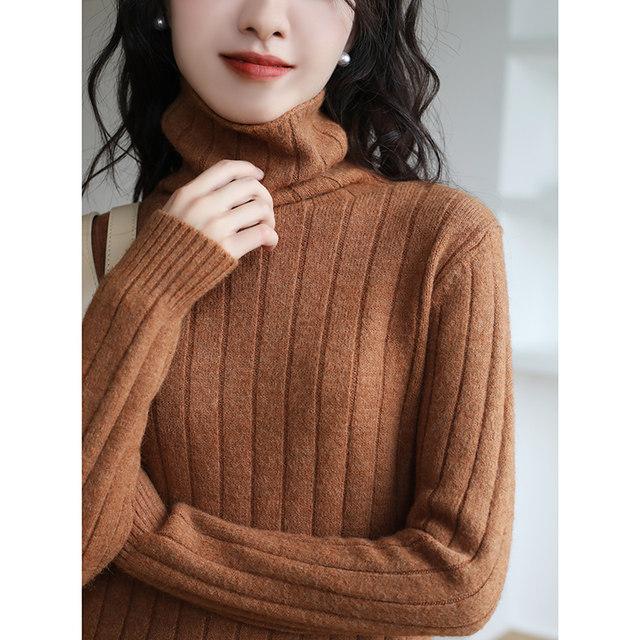 Pumpkin color turtleneck sweater for women 2025 new winter thickened inner knitted top pile collar base shirt