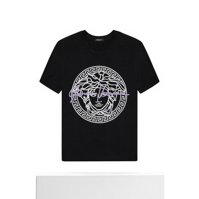 Hong Kong Direct Mail Versace Verser/Women's Black Merdustus pattern round neck fashion versatile short -sleeved T -shirt
