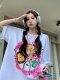 Cartoon printing pollen pink short -sleeved T -shirt female ins in summer half -sleeved leisure, loose, lazy style wild top