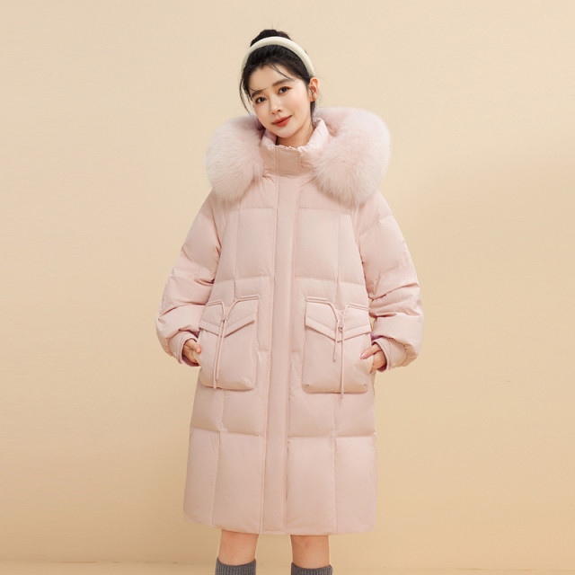 Snow Fly 2025 autumn new women's long thickened down jacket fox fur collar warm, comfortable, sweet solid color beauty