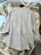 Exquisite slack feeling ~ round neck half-open sleeved grey blue woven striped A-spoke linen shirt top