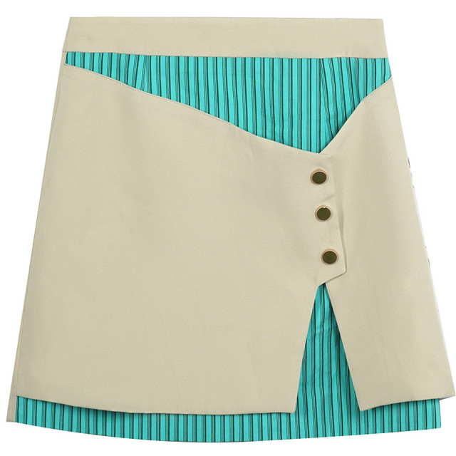Flower Fairy Original Niche Year Summer Retro French Splicing Contrast Color High Waist Short Skirt Asymmetrical Design Sex Skirt