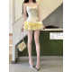 HY Fashion Vietnamese niche sexy backless halter neck strap top floral short skirt summer high waist dress