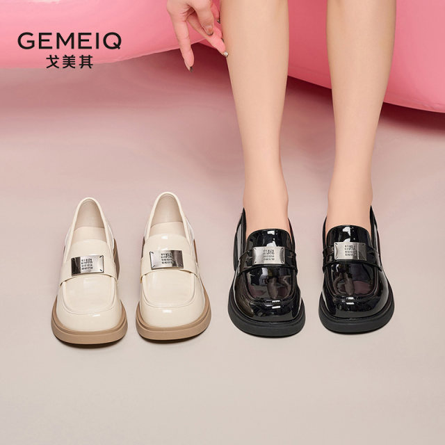 Gomeqi British style small leather shoes for women versatile black loafers 2025 spring new thick-soled women's shoes jk single shoes