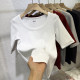 2025 spring and summer new women's mid-sleeved T-shirt with low round neck slim fit and slim temperament inside with five-point sleeve thread top