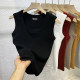 2025 new summer breast-covering sleeveless vest threaded cotton slim fit and slim front shoulder square collar collar tight body