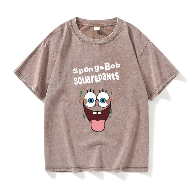 Cartoon SpongeBob Pai Big Star T-shirt Short Sleeve Black Clothes for Women and Men Round Neck Large Size Loose Summer Couple Outfit