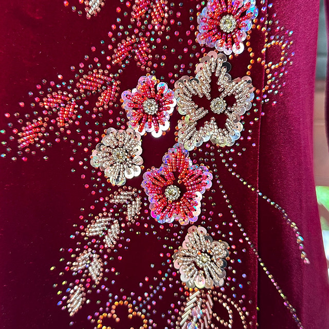 Brand high-end mother-in-law wedding dress improved cheongsam dress spring and autumn wedding mother's dress velvet skirt