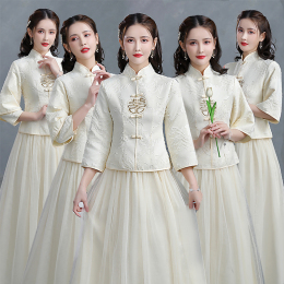 Chinese bridesmaid dress 2023 autumn and winter new Chinese style bride wedding bridesmaid group sister dress thin cheongsam dress