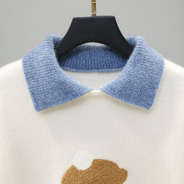 Sweater for women in autumn and winter junior high school students, big children wearing dolls inside, two fake velvet thickened warm bottoming shirts
