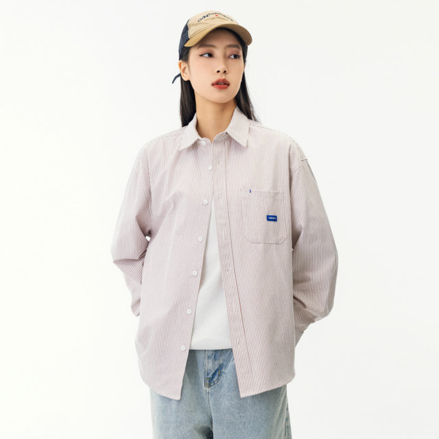 MANNSTU Spring Japanese street trend neutral striped long-sleeved shirt for women BF style casual shirt top for men