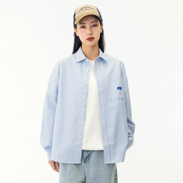 MANNSTU Spring Japanese street trend neutral striped long-sleeved shirt for women BF style casual shirt top for men