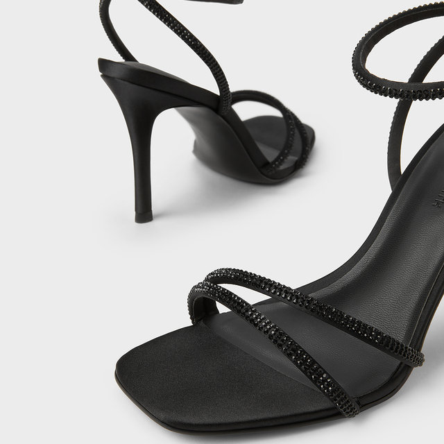 CHARLES/KEITH summer women's shoes CK1-60280423 French bright diamond one-length strap high heel sandals women's shoes