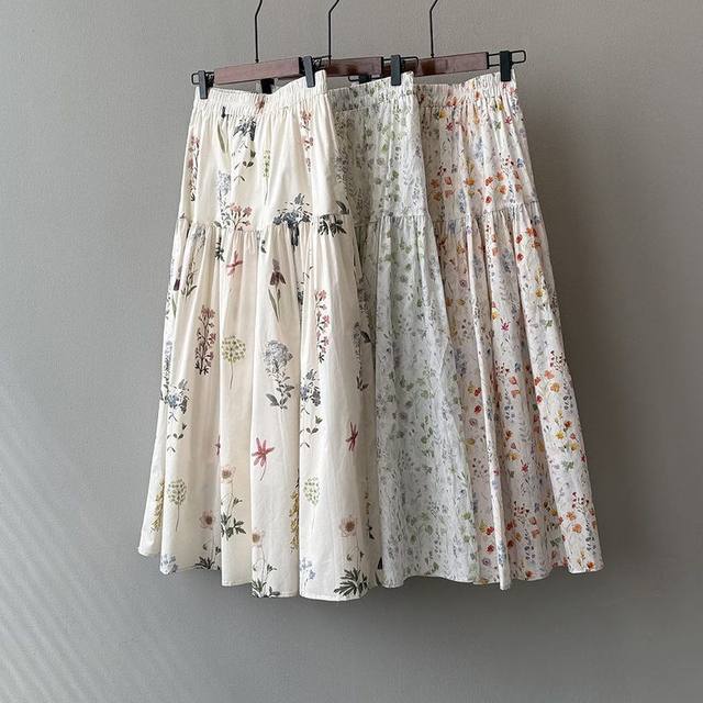 
Retro printed sweet skirt for women, summer floral a-line skirt mid-length umbrella skirt long skirt H7980