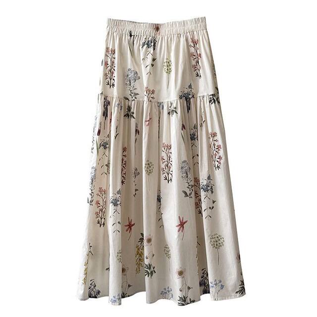 
Retro printed sweet skirt for women, summer floral a-line skirt mid-length umbrella skirt long skirt H7980