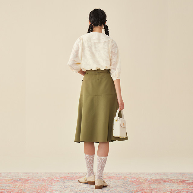 PIT retro green A-line umbrella skirt women's 2025 spring new fish tail cover hips to make the hips look slim and temperament long skirt