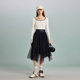 PIT retro versatile mid-length irregular black half-body gauze skirt high waist slim commuting daily design
