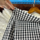 Retro black and white plaid one-length neck long-sleeved shirt for women in spring 2025 new mid-length slim pullover shirt
