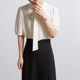 CHICBLISS White Chiffon Shirt Women's Summer Bow Lace Commuter Draped Point Collar Shirt Women's Short Sleeve