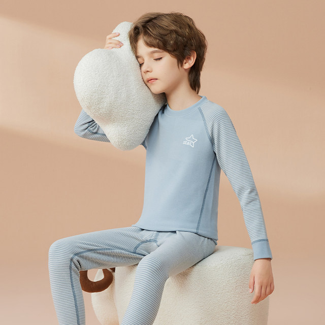 Cat man boy thermal underwear plus velvet children's autumn clothes and long pants suit big boy thick pajamas teenagers
