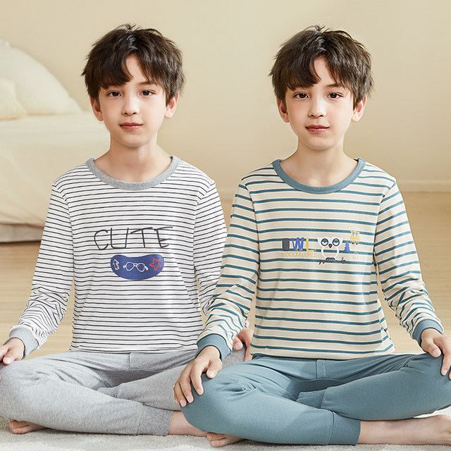 Catman Boys' Autumn Clothes and Autumn Pants Set Children's Underwear All Pure Cotton Youth Cotton Sweater Pajamas New Style