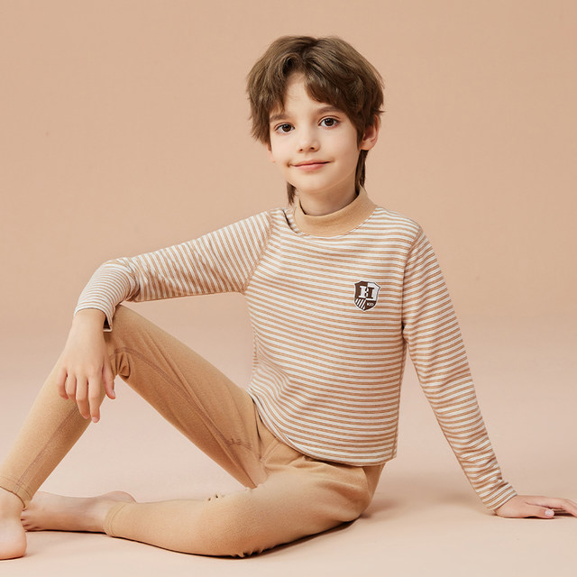 
Catman Children's Thermal Underwear Velvet Boys' Autumn Clothes Autumn Pants Suit Plus Velvet Teenagers Half-High Collar Middle Collar