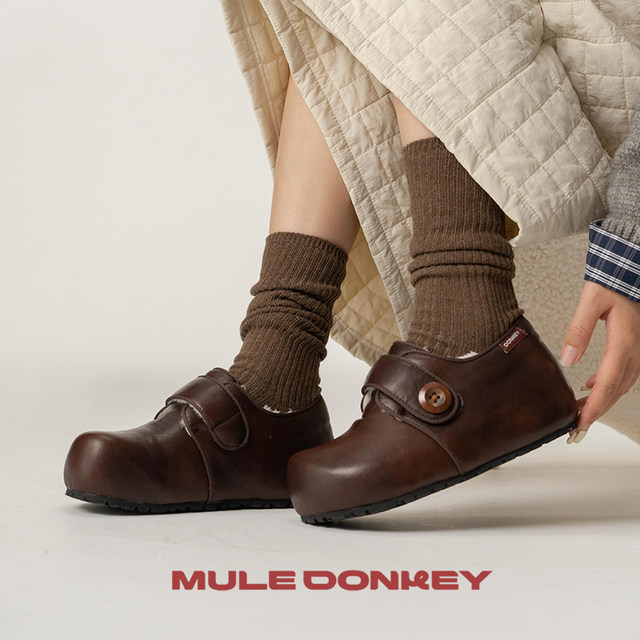 Donkey Donkey warm velvet Birkenstock shoes women's winter lazy thick-soled fur shoes small leather shoes heightening cotton shoes