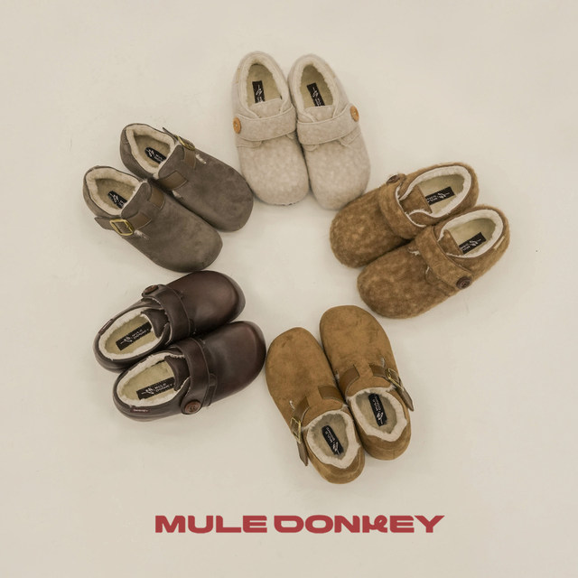 Donkey Donkey Birkenstock shoes for women, autumn and winter retro plus velvet 5CM heightening small lazy warm furry shoes