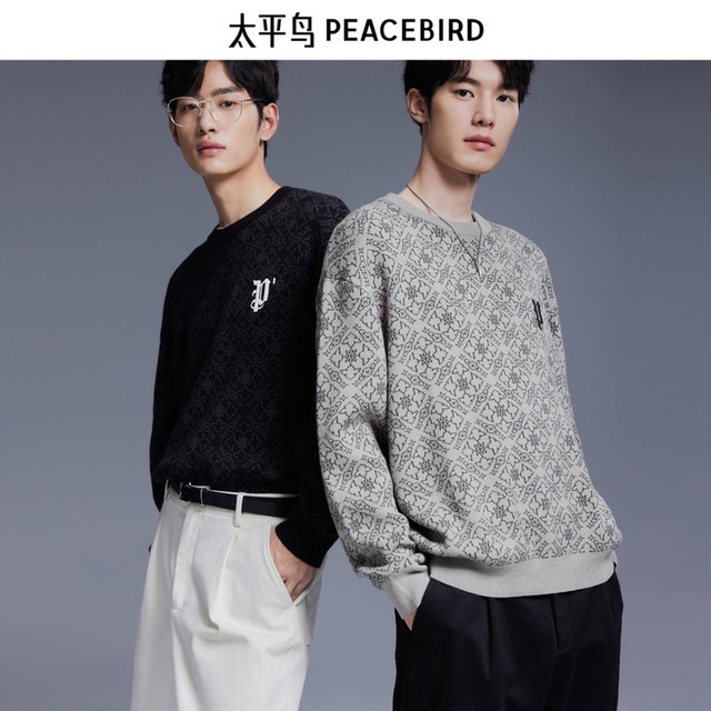 PEACEBIRD Men's Outlet Round Neck Trendy Sweater Men's Spring Casual Loose Sven Sweater Autumn Knitted Sweater