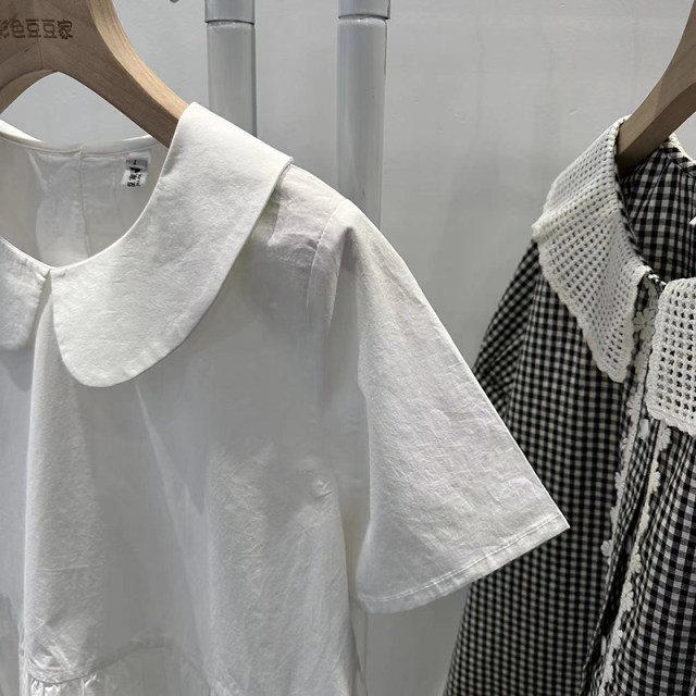 New summer white doll collar small loose women's shirt pullover short-sleeved cotton versatile women's top with large size