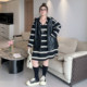 
Yuanzijia's new large size autumn new fat mm loose commuting fashion versatile loose slimming striped hooded dress