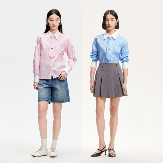 Vero Moda shirt 25 spring new style striped contrasting color miu style dressing college style shirt 325105043